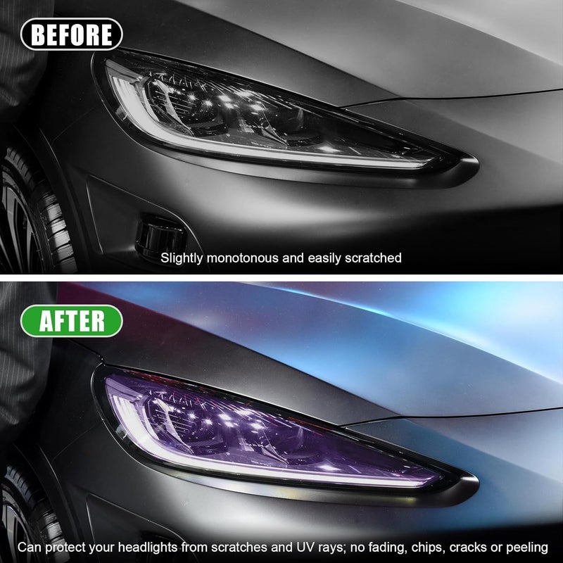 Suvnie 12 × 48 Inch Car Light Tint Film, Shiny Chameleon Headlights Tail Lights Fog Lights Films with Squeeze & Cutter, Self Adhesive Vinyl Film Sticker Sheet Roll Car Accessories (Purple) - Image 3